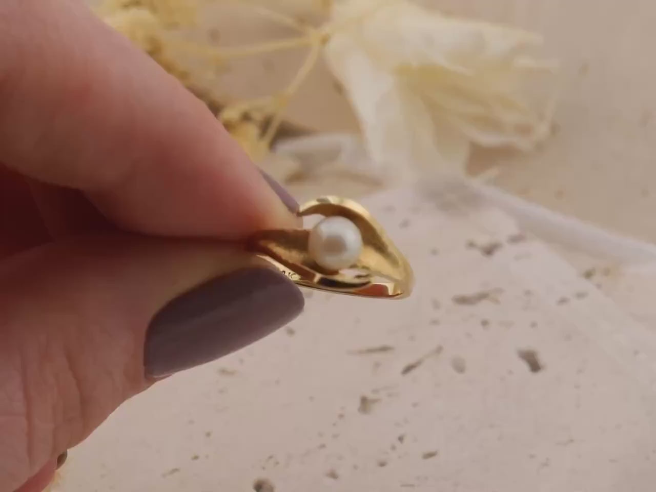 Vintage 14k Gold Pearl Ring: Bypass Statement Ring, Size 5.5