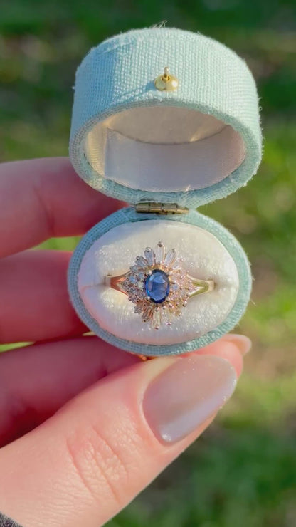 Natural Sapphire and Diamond Ballerina Halo Ring