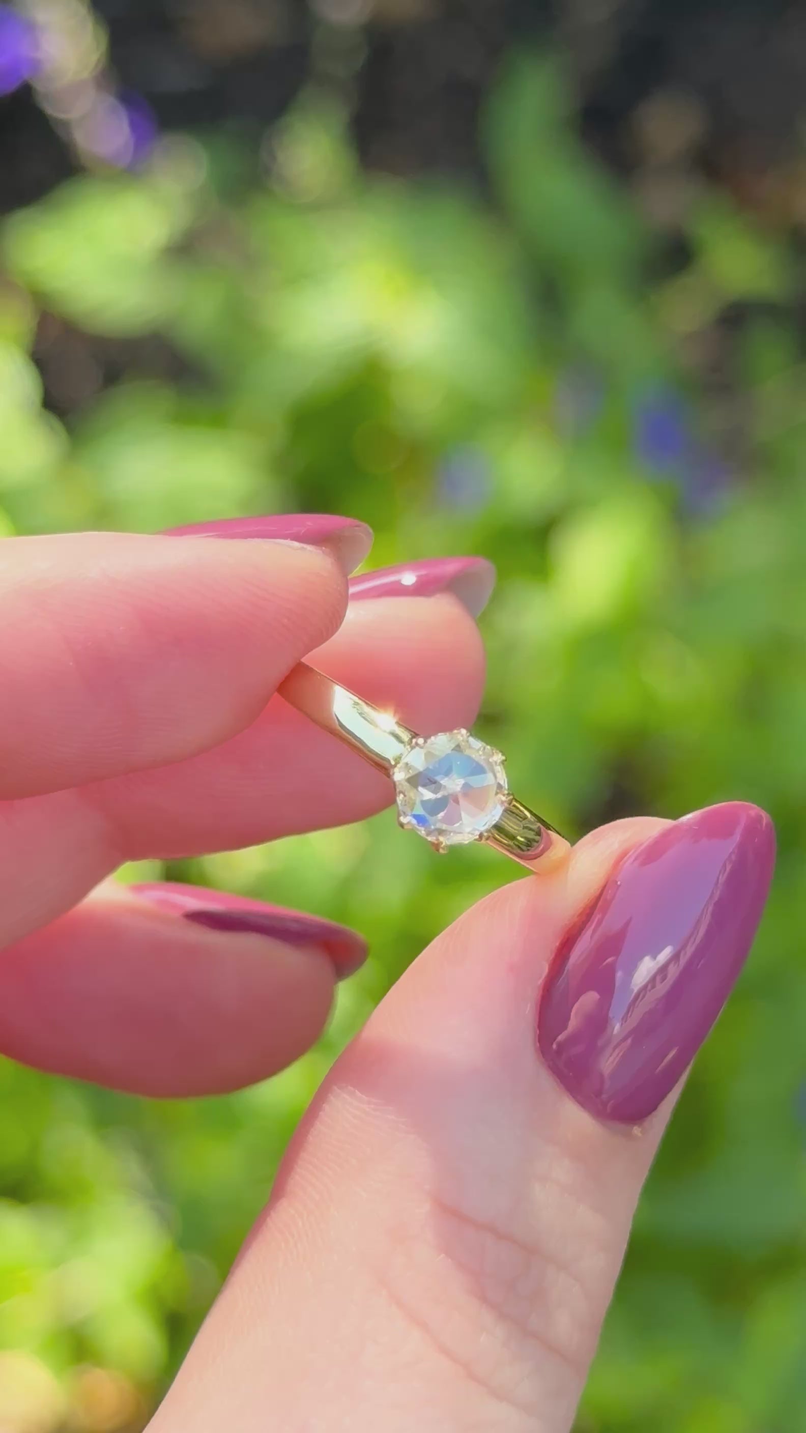Video of the Camille 1.01ct rose cut natural diamond solitaire ring