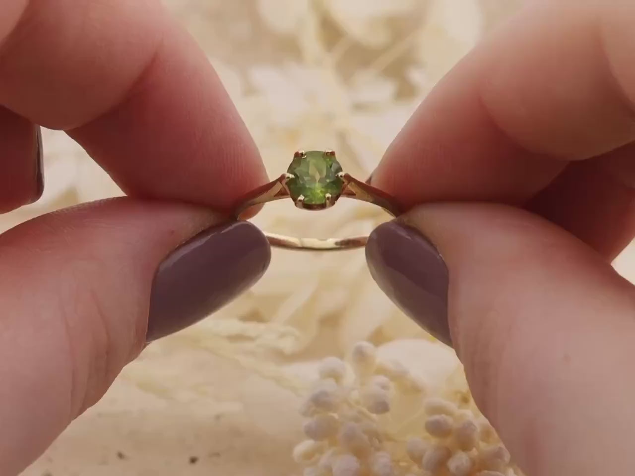 Vintage peridot ring 14k solid yellow gold august birthstone ring, genuine antique vintage ring solitaire ring natural peridot, size 7