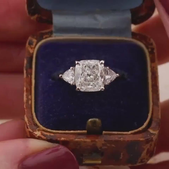 Cushion cut engagement ring three stone engagement ring lab grown diamond ring 3 carat solid gold IGI certified lab grown diamonds