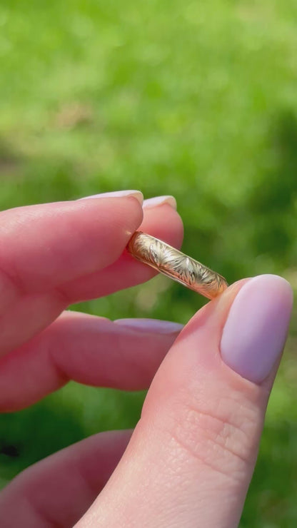 Gold leaf wedding band vintage wedding band nature inspired 4mm solid 14k yellow gold band, size 6