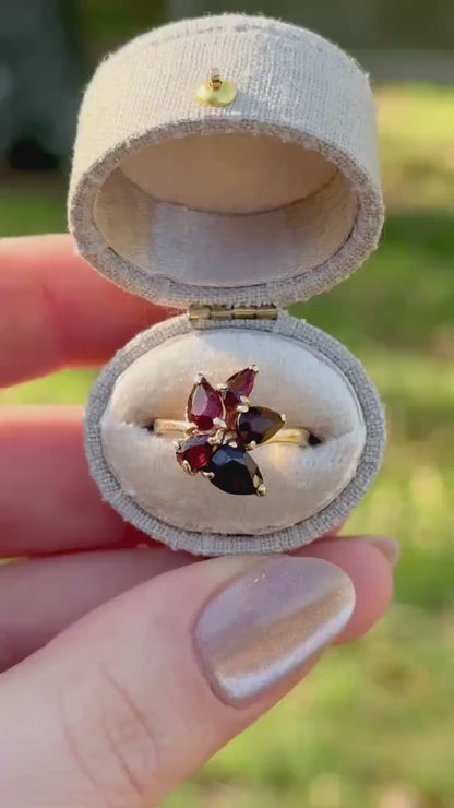 Vintage Garnet Flower Ring, 14k Solid Gold, January Birthstone, Size 3.5