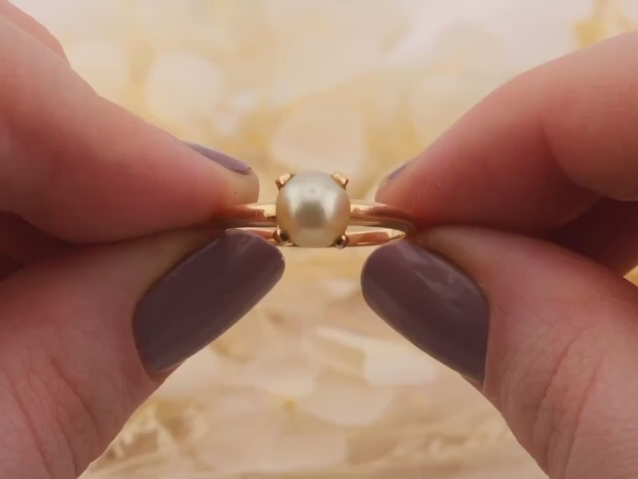 Vintage pearl ring 14k solid gold statement or engagement ring cultured pearl genuine antique ring vintage ring, size 8