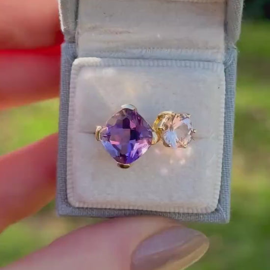 Vintage Toi Et Moi Ring Amethyst And Morganite 14k Solid Gold Antique Ring
