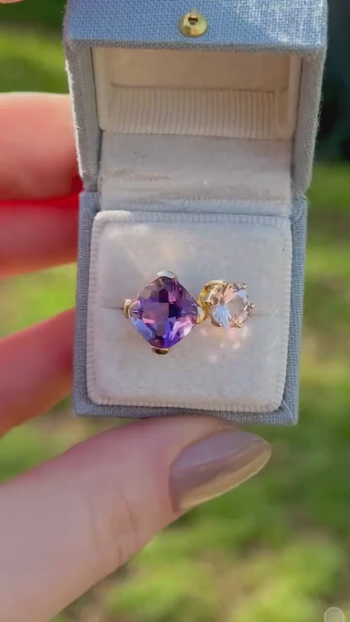 Vintage Toi Et Moi Ring Amethyst And Morganite 14k Solid Gold Antique Ring