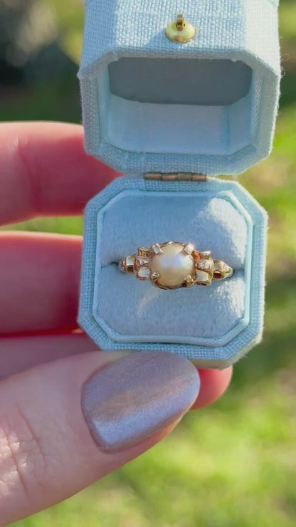 Vintage Pearl Ring, 14k Solid Yellow Gold, Size 5
