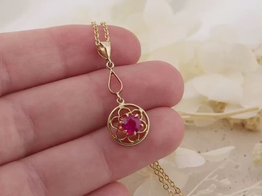 Vintage spinel necklace pendant 14k solid gold necklace nature inspired necklace statement piece heirloom jewelry