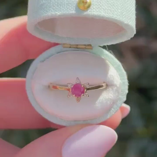 Vintage Ruby Diamond Ring, 10kt Gold Floral Ring, Size 6