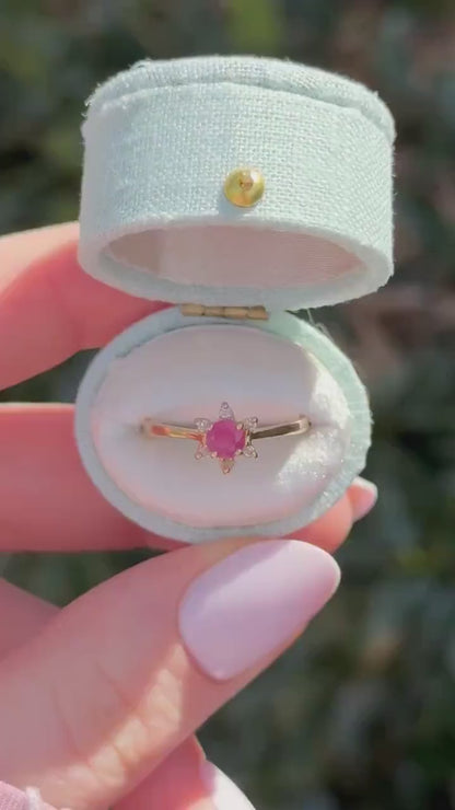 Vintage Ruby Diamond Ring, 10kt Gold Floral Ring, Size 6