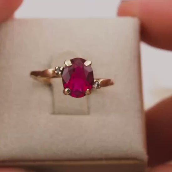 Vintage pink sapphire ring oval cut ring 10k solid yellow gold ring bypass ring, size 7