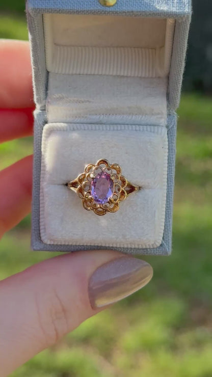 Vintage Filigree Amethyst Ring, 10k Yellow Gold, Size 6.25