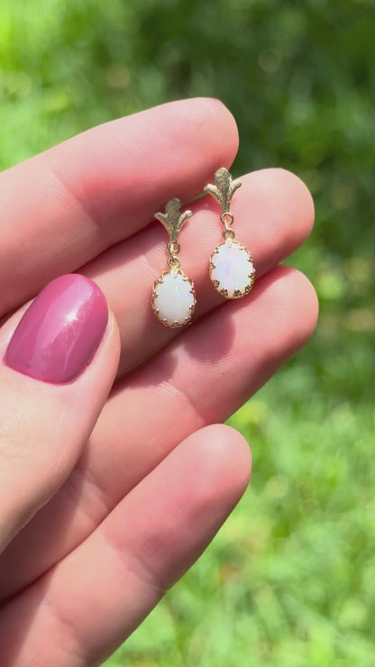 Vintage opal drop earrings 14k yellow gold