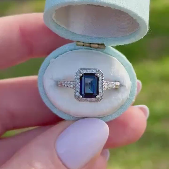 Vintage Topaz Ring with diamonds art deco inspired Solid Sterling Silver ring
