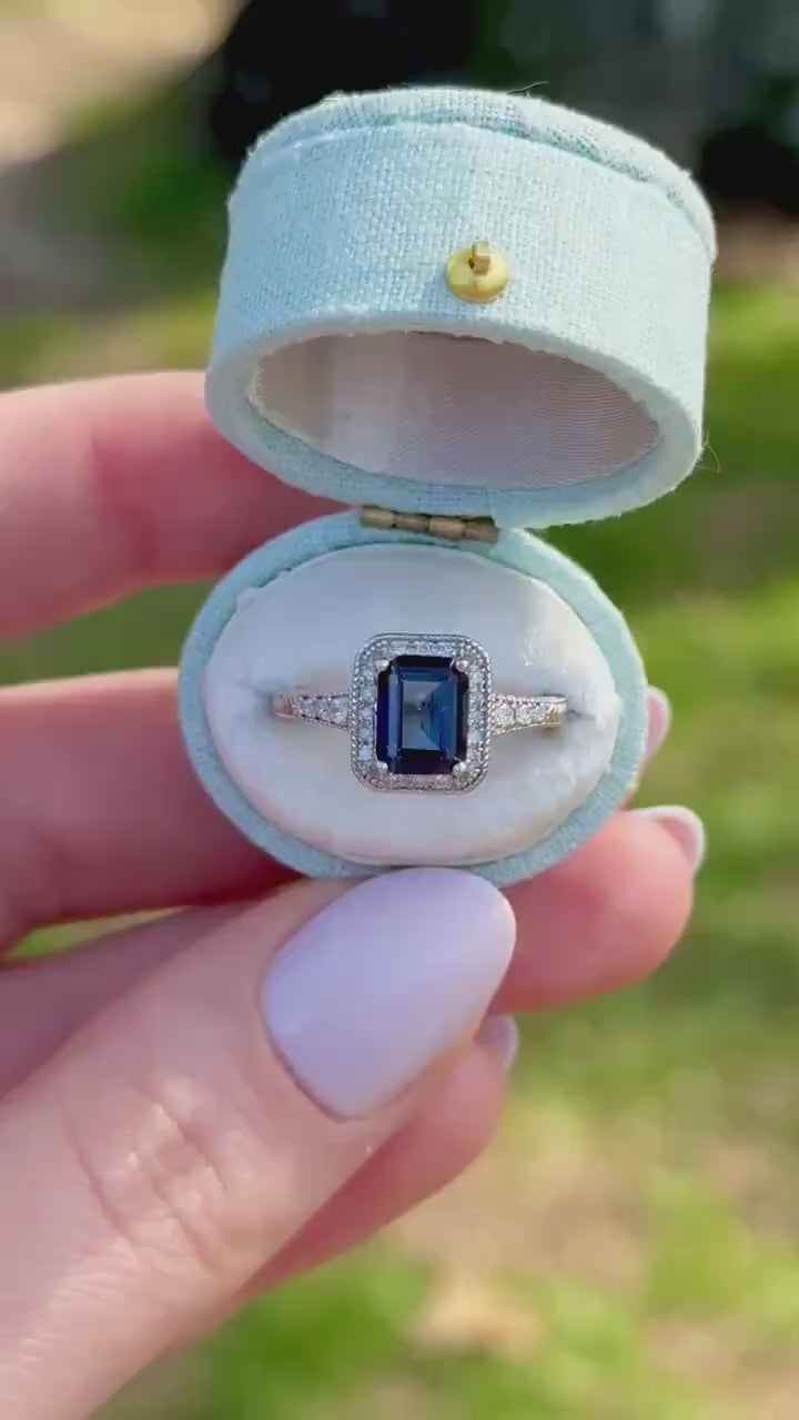 Vintage Topaz Ring with diamonds art deco inspired Solid Sterling Silver ring