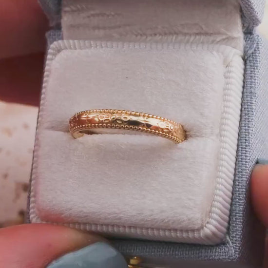 Vintage Art Deco band Orange Blossom Engraved Wedding Band 14k Yellow Gold handmade ring