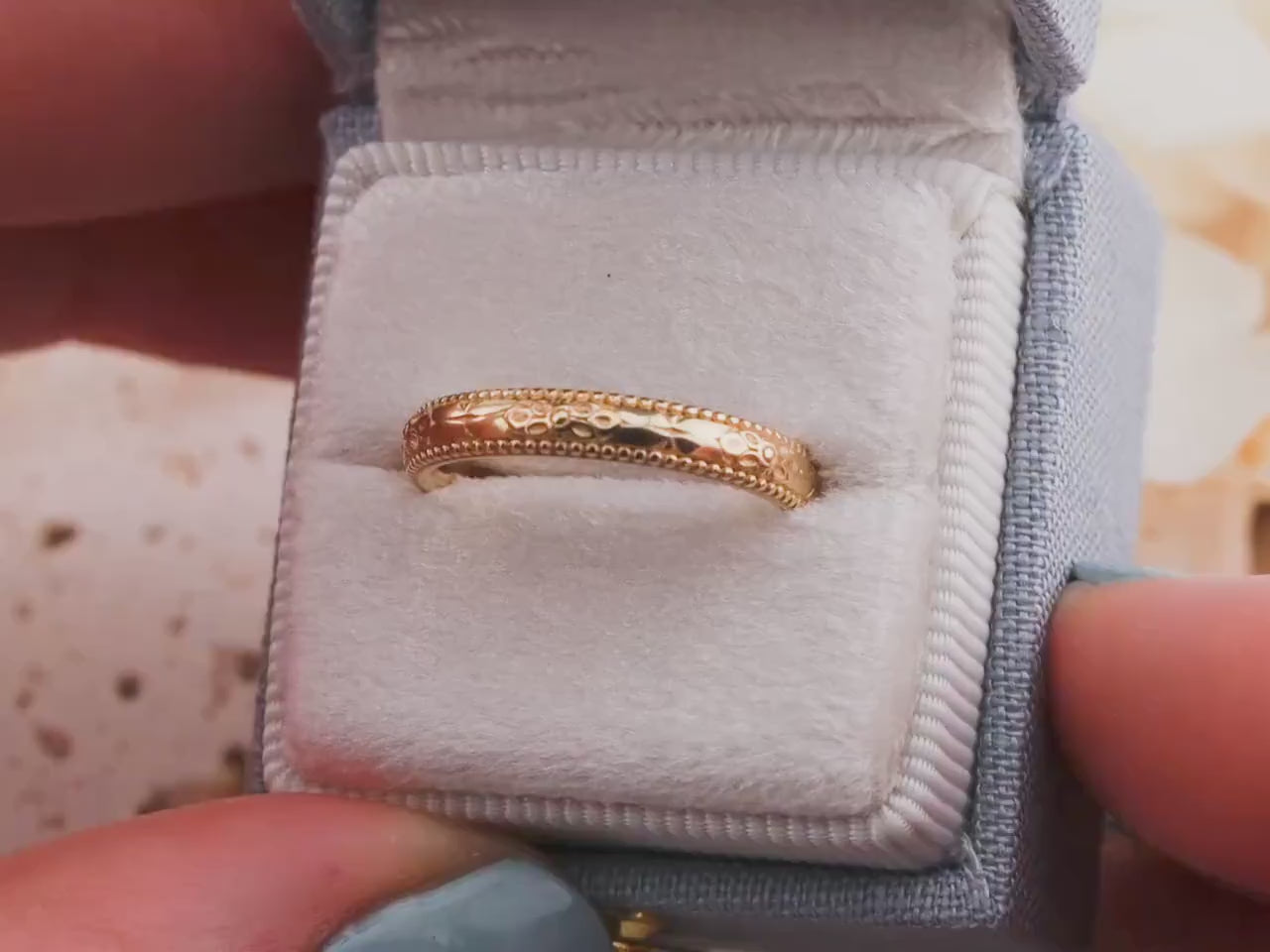 Vintage Art Deco band Orange Blossom Engraved Wedding Band 14k Yellow Gold handmade ring