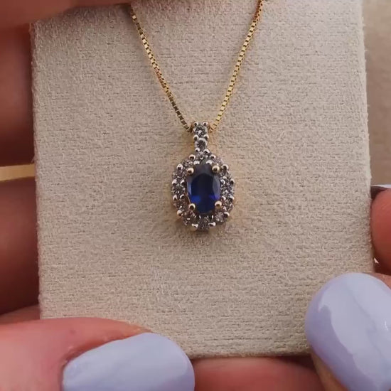Vintage sapphire and diamond necklace pendant 14k solid gold necklace statement piece heirloom jewelry art deco pendant