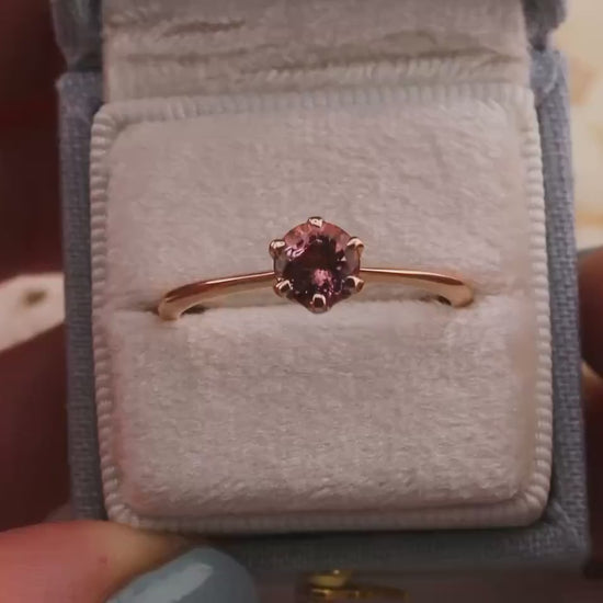 Vintage pink tourmaline ring 9k solid rose gold round cut solitaire ring, size 10