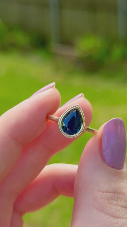 2.20ct Sapphire pear engagement ring bezel set