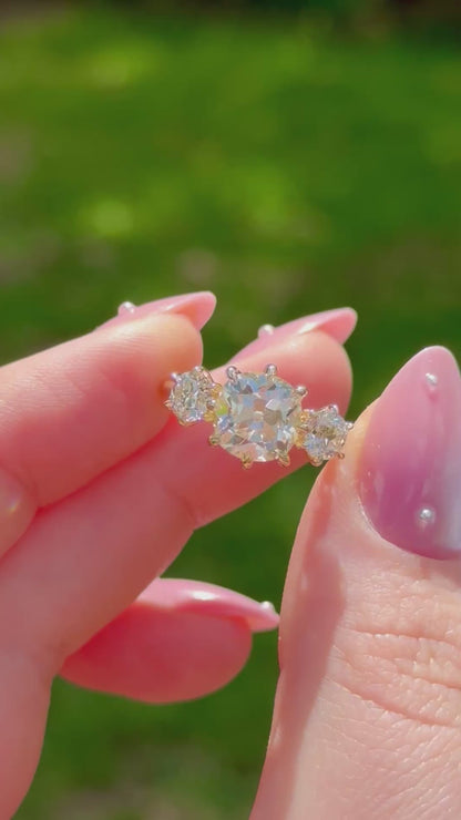 3.01ct Old Mine Cut Lab Diamond Three Stone Ring – Estelle