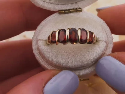 Vintage Garnet Ring five stone garnet ring 10k Solid Gold Ring January Birthstone ring, size 8