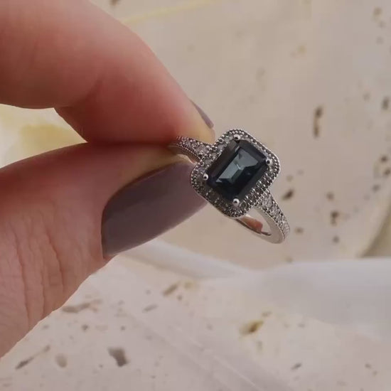 Vintage Topaz Ring with diamonds art deco inspired Solid Sterling Silver ring