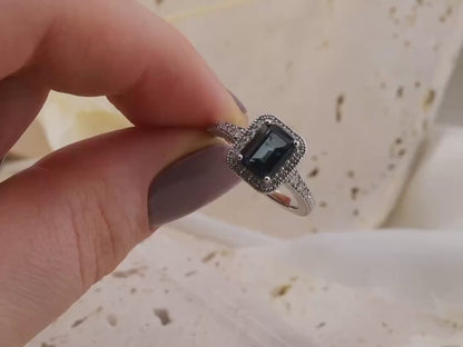 Vintage Topaz Ring with diamonds art deco inspired Solid Sterling Silver ring