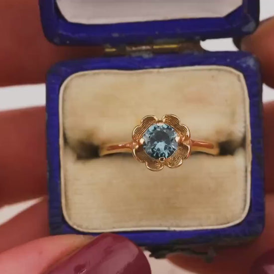 Vintage Topaz ring Blue Topaz floral ring 10k solid yellow gold ring vintage antique ring floral ring, size 5