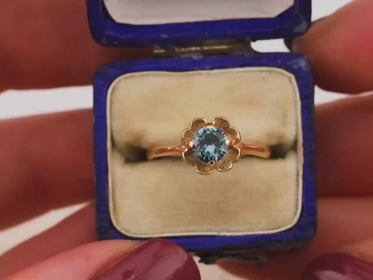 Vintage Topaz ring Blue Topaz floral ring 10k solid yellow gold ring vintage antique ring floral ring, size 5