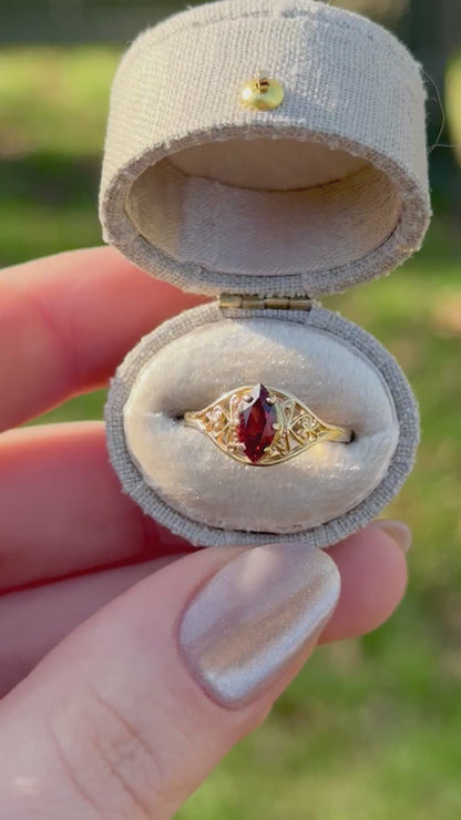 Vintage Marquise Garnet Ring, 10k Solid Gold, size 5.75