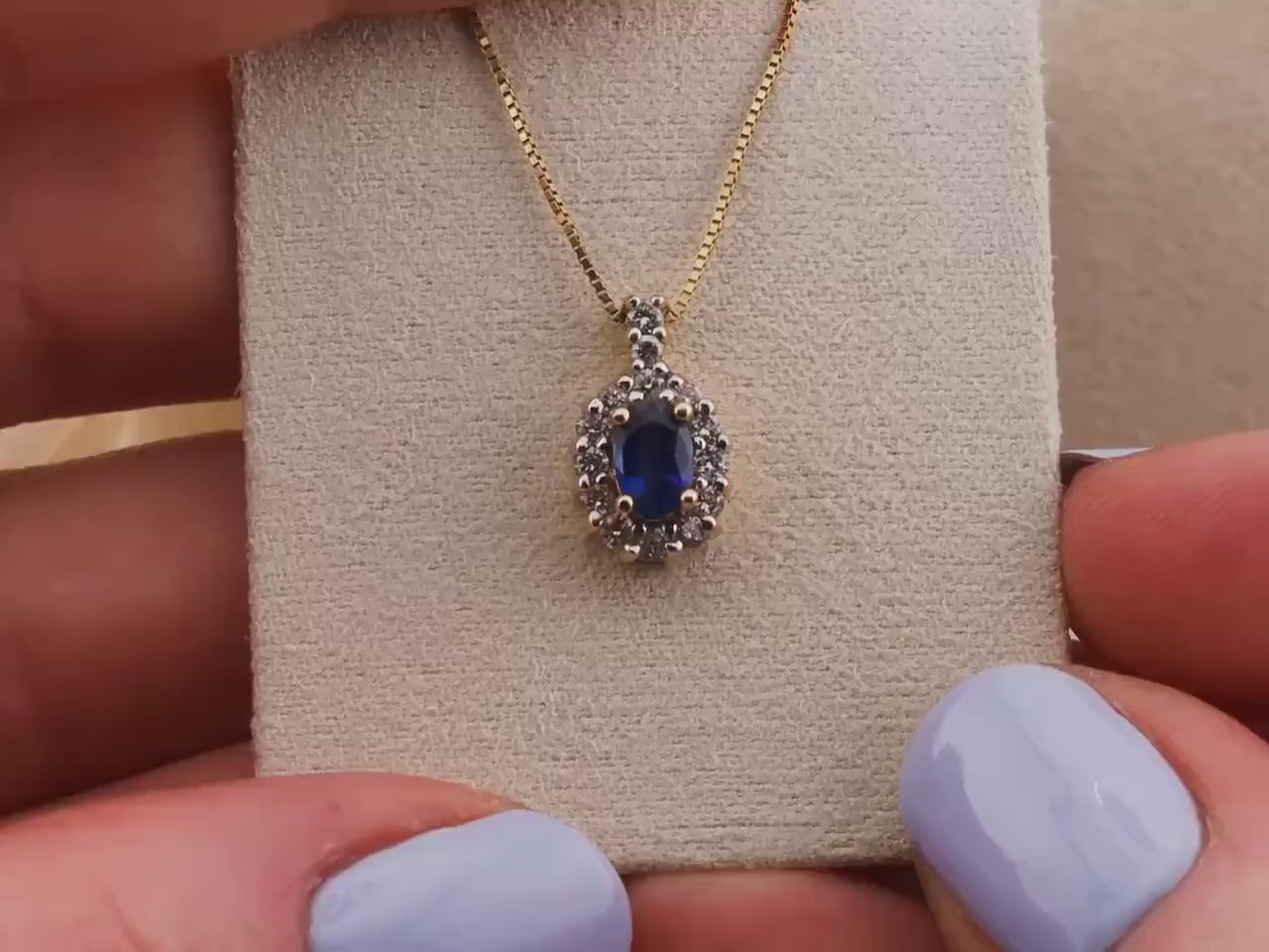 Vintage Art Deco Sapphire & Diamond 14k Gold Pendant Necklace