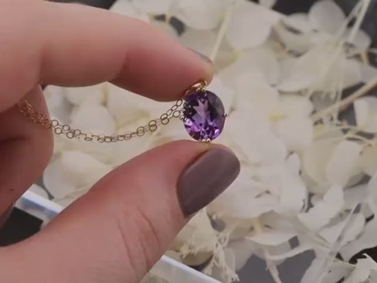 Amethyst necklace pendant 14k solid gold necklace statement piece heirloom jewelry oval cut