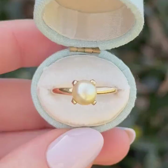 Vintage Cultured Pearl Solitaire Ring, 14k Yellow Gold, Size 8
