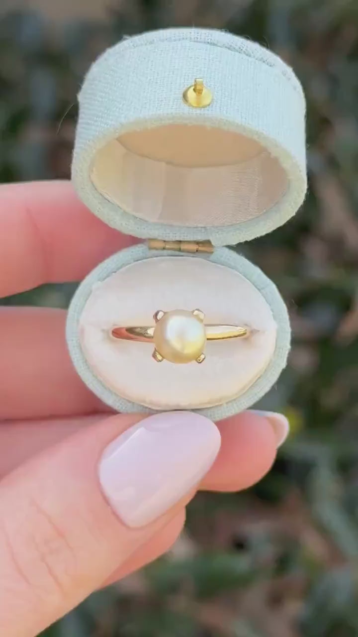 Vintage Cultured Pearl Solitaire Ring, 14k Yellow Gold, Size 8