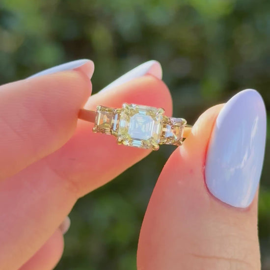 Video of the Etta 2.05ct antique Asscher cut three stone ring