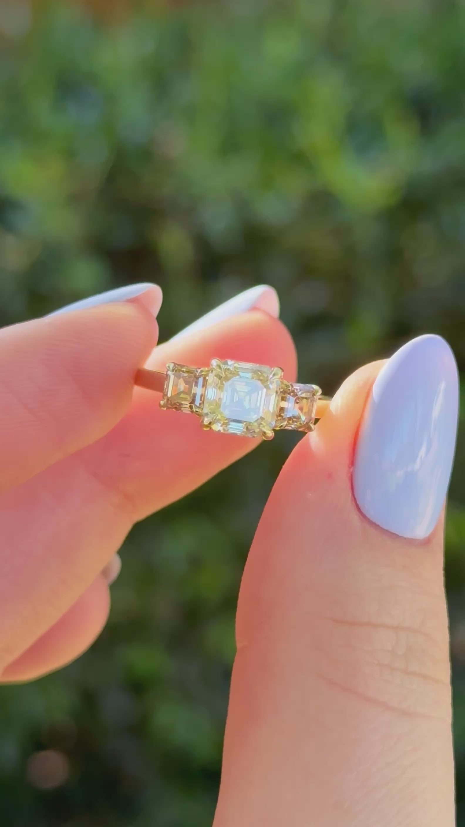 Video of the Etta 2.05ct antique Asscher cut three stone ring