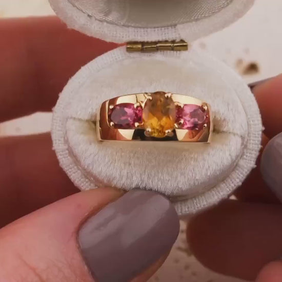 Vintage citrine and morganite ring 14k gold citrine ring three stone ring morganite ring solid gold ring birthstone ring, size 5.75