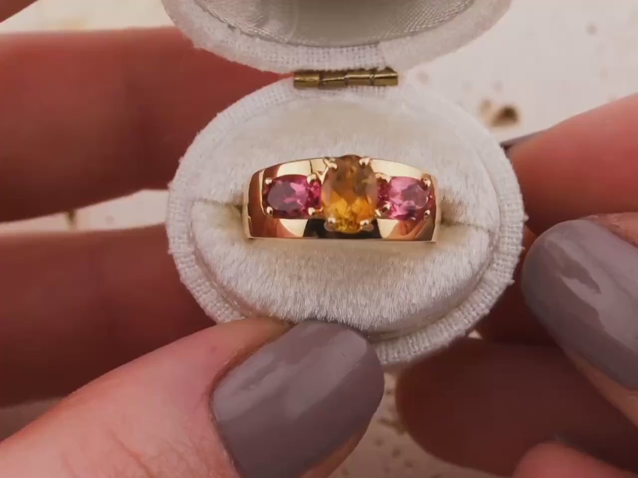 Vintage citrine and morganite ring 14k gold citrine ring three stone ring morganite ring solid gold ring birthstone ring, size 5.75