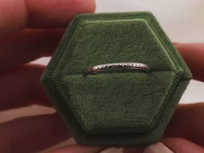 Vintage 18k White Gold Wedding Band, Milgrain Floral Ring Size 10