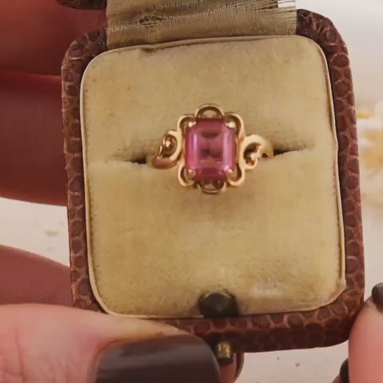Vintage Pink Ring Filigree Ring 10k Solid Gold